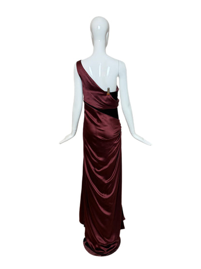 VALENTINO 2007 Vintage Runway Burgundy One Shoulder Ball Gown
