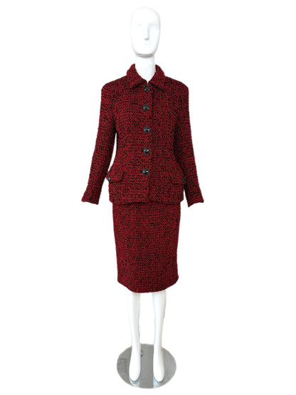 GIANNI VERSACE 1995 Vintage Runway Red & Black Skirt Suit