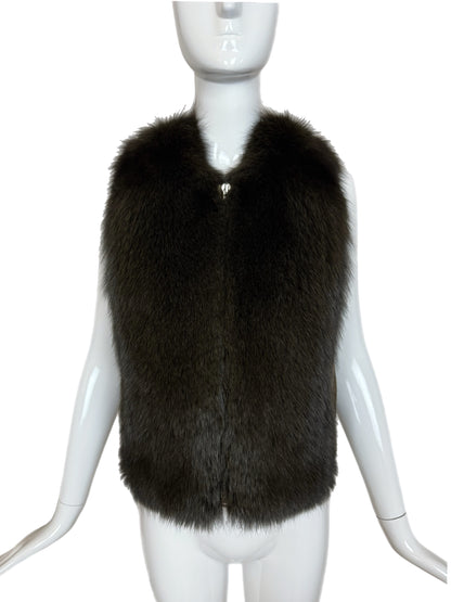 KAUFMANFRANCO Army Green Fox Fur + Leather Vest
