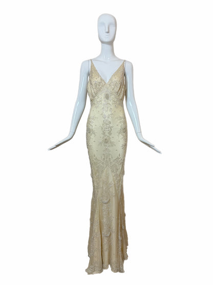 Les Habitudes 90's Vintage Couture Hand-Beaded Silk Vanilla Bridal Gown
