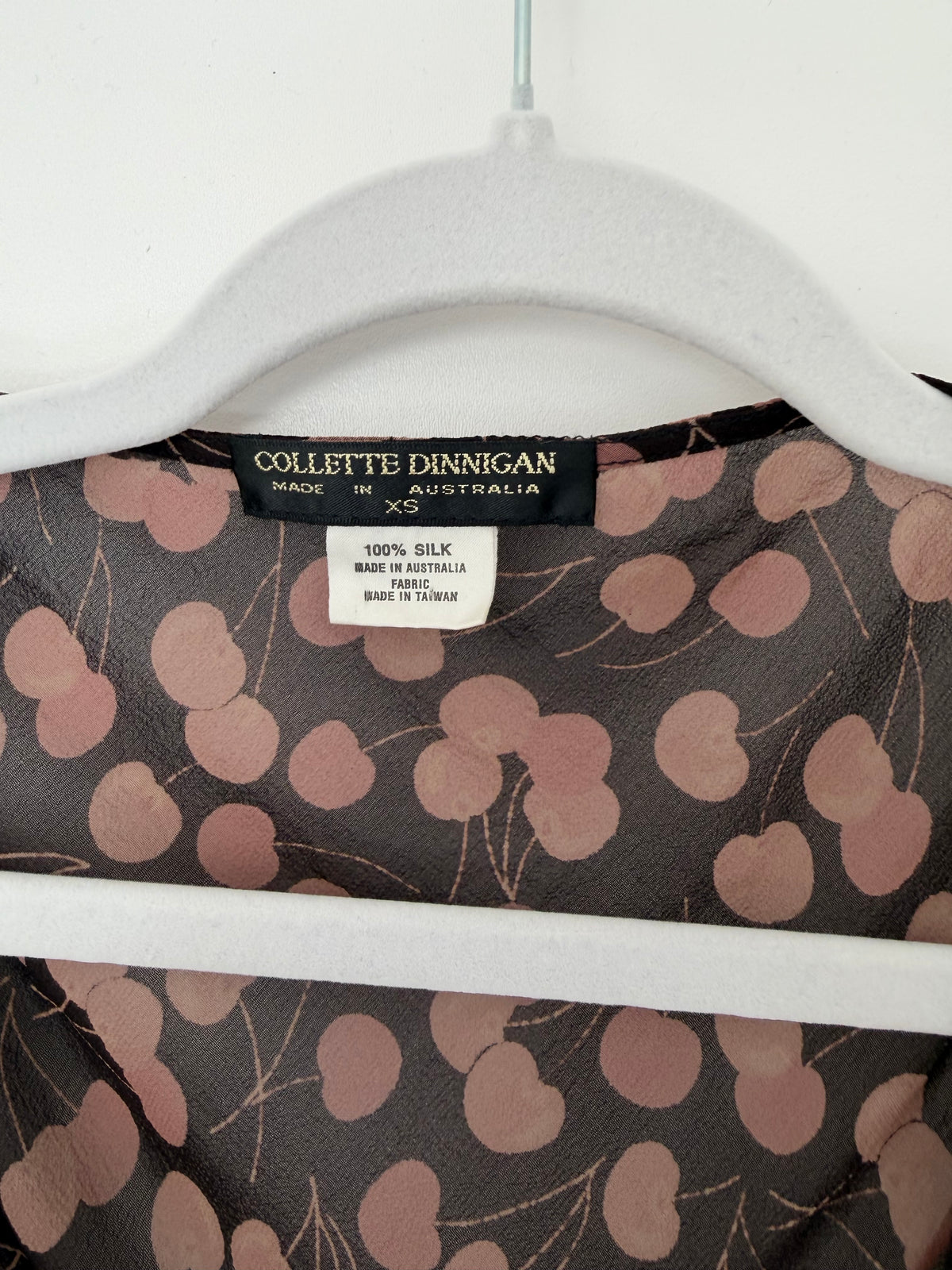 COLLETTE DINNIGAN Vintage Sheer Silk Cherry Print Ankle Length Dress
