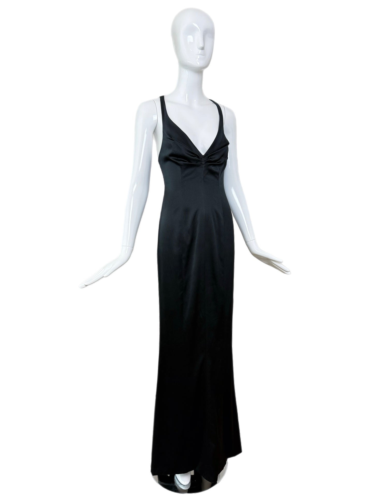 RICHARD TYLER COUTURE 1995 Vintage Runway Black Silk Beaded Evening Gown