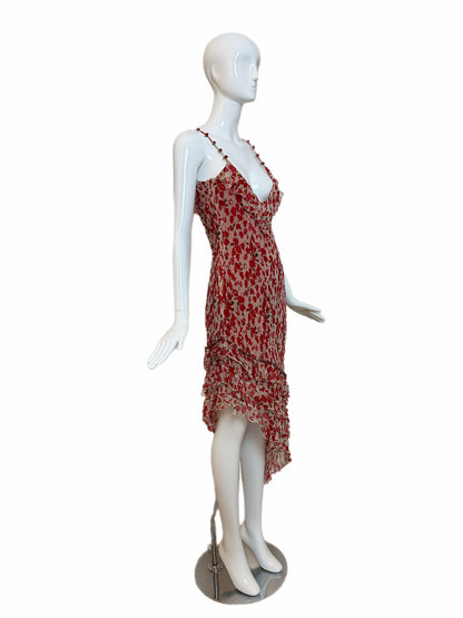 SUE WONG 2002 Vintage Silk Rosette Ruffle Cocktail Dress