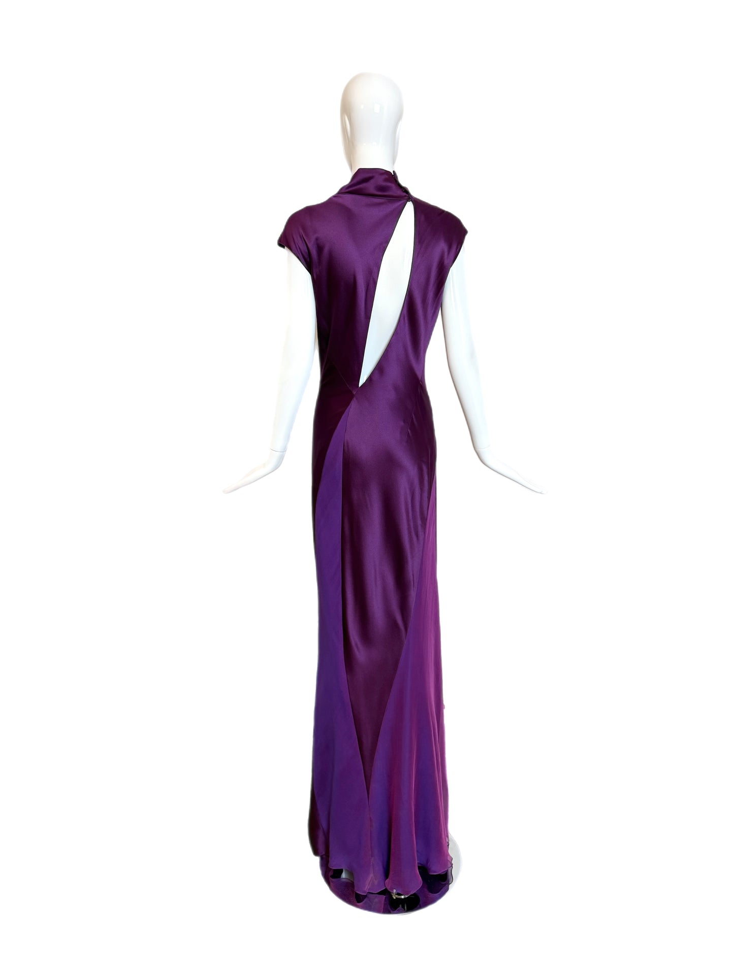 DANES Vintage Purple Iridescent Silk Back Cut-Out Evening Gown