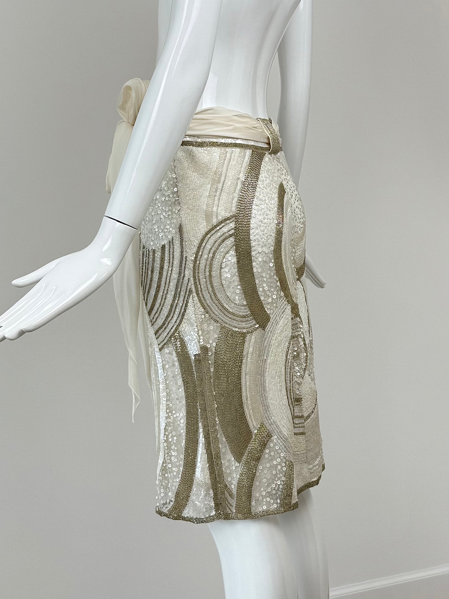 VALENTINO 2005 Vintage White + Gold Beaded Skirt