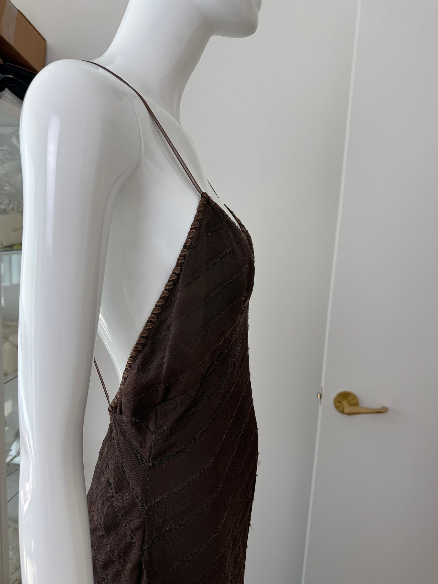 J MENDEL 2004 Vintage Runway Silk Espresso Brown Evening Gown