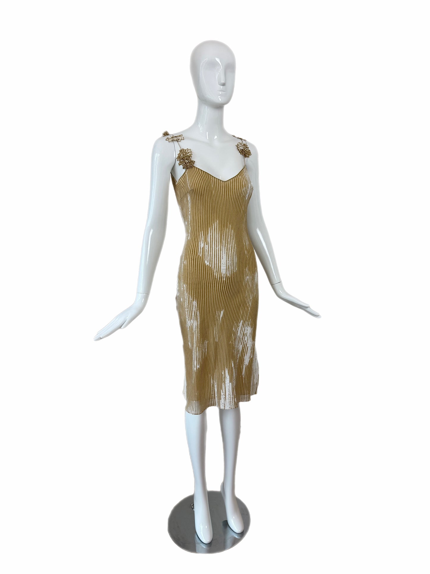 JOHN GALLIANO 2001 Vintage Silk Brushstroke Golden Flower Motif Slip Dress