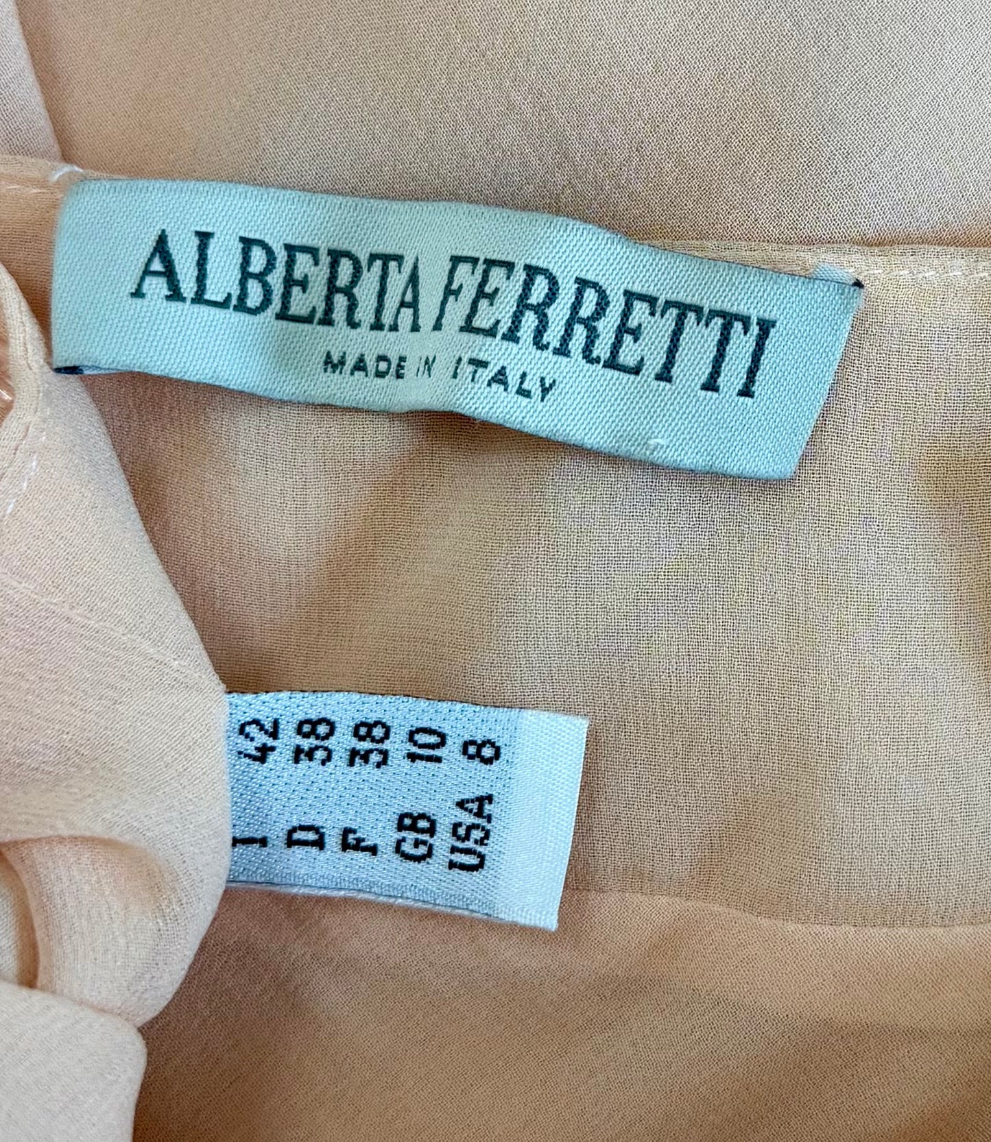 ALBERTA FERRETTI 90's Vintage Beaded Peach Silk Slip Mini Dress