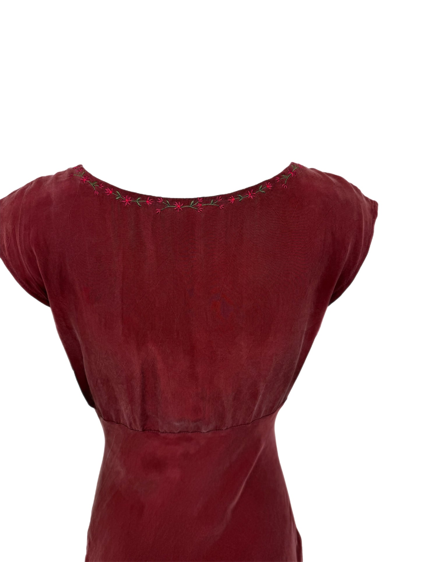 LES HABITUDES 90's Vintage Dusty Burgundy Floral Neckline Slip Gown