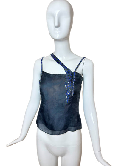 EMPORIO ARMANI 1999 Vintage Blue Silk Beaded Cami