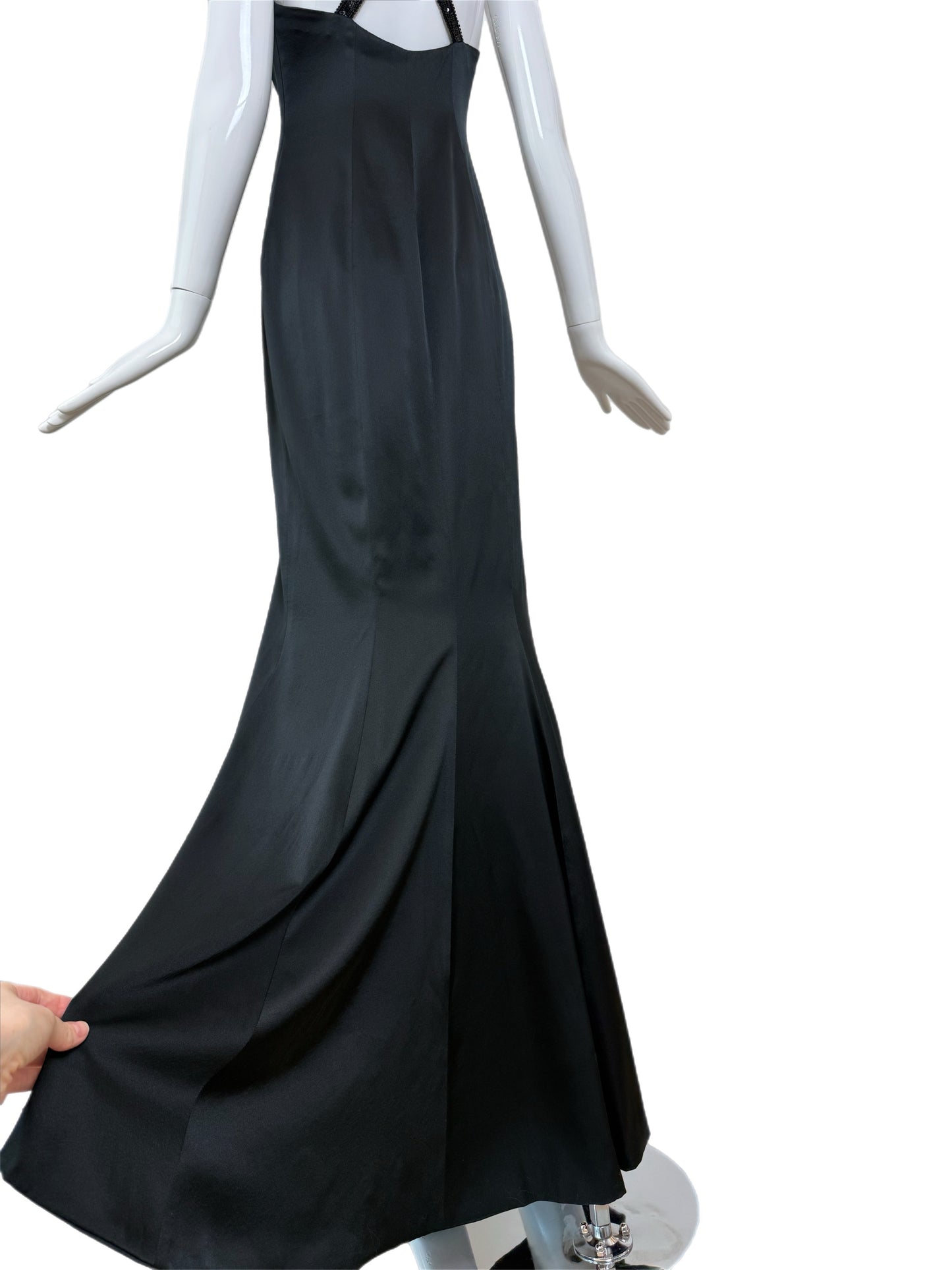RICHARD TYLER COUTURE 1995 Vintage Runway Black Silk Beaded Evening Gown