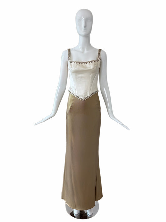 EAVIS & BROWN 90's Vintage Ivory Silk Hard Boned Hand Beaded Corset