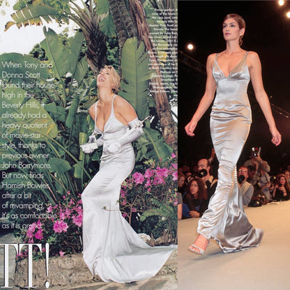 RICHARD TYLER COUTURE 1995 Vintage Runway Black Silk Beaded Evening Gown