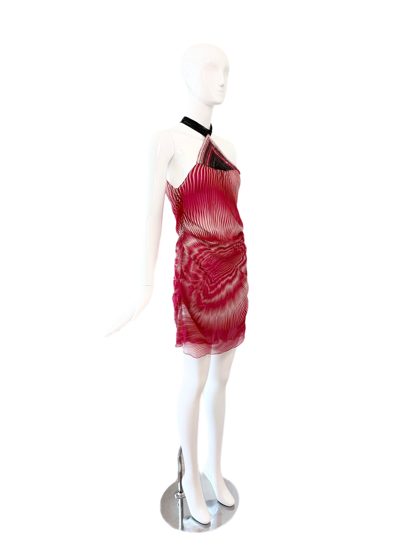 MISSONI 2003 Vintage Runway Silk Embellished Halter Neck Mini Dress