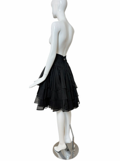 EAVIS & BROWN 80's/90's Vintage Black Silk Tiered Knee Length Skirt