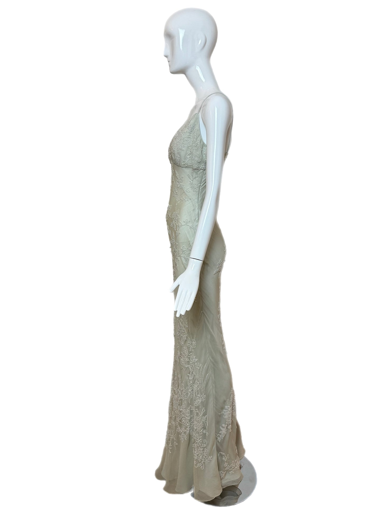 LES HABITUDES 90's Vintage Couture Silk Hand Beaded / Pearled Floral Gown