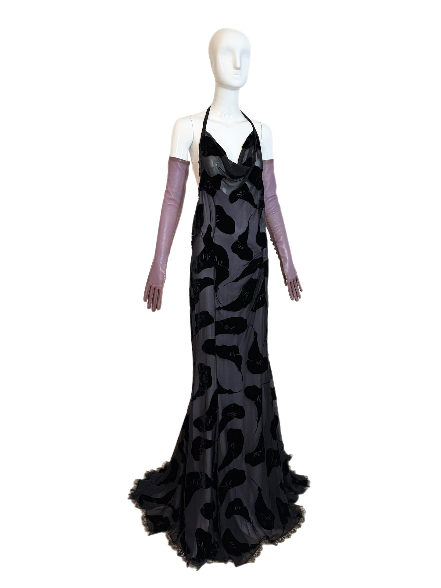 NINA RICCI 2011 Vintage Runway Full Look: Backless Gown + Leather Gloves