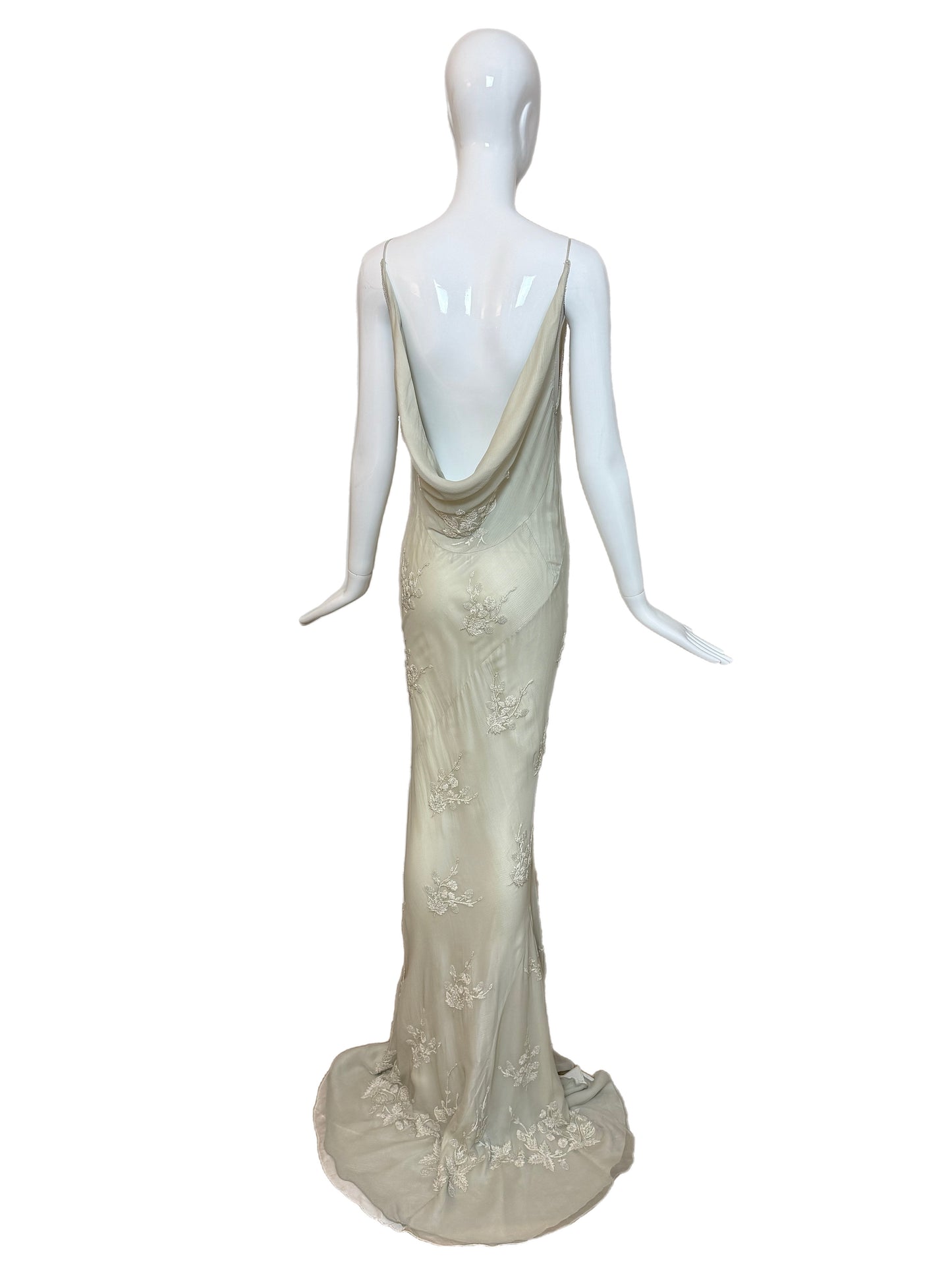 LES HABITUDES 90's Vintage Silk Hand Beaded Embroidered Gown