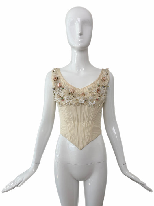 EAVIS & BROWN 90's Vintage Vanilla Silk Embellished Hard Boned Bridal Corset