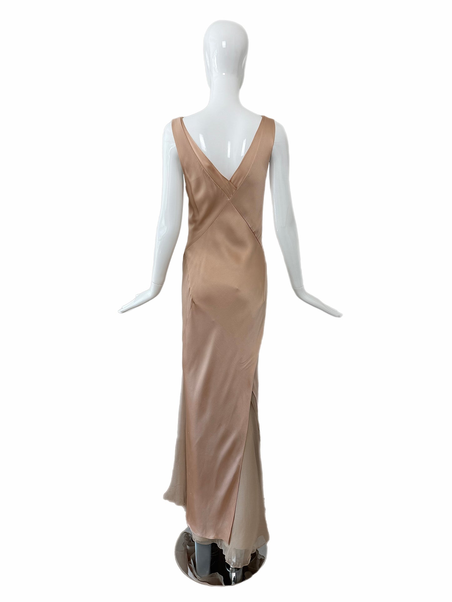 DANES 2000's Vintage True Nude Blush Liquid Silk Chiffon Evening Gown