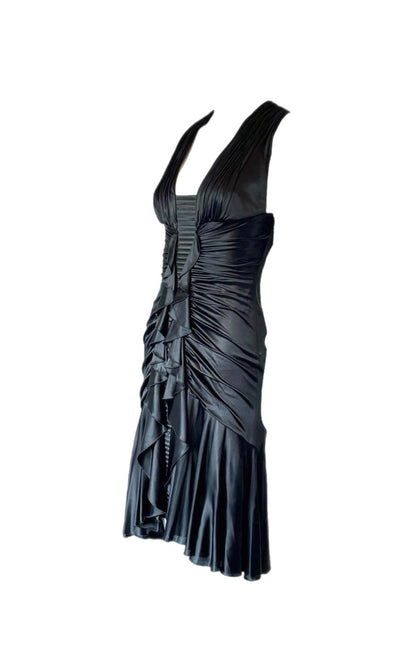 VERSACE 2006 Vintage Ruched Ruffle Black Dress