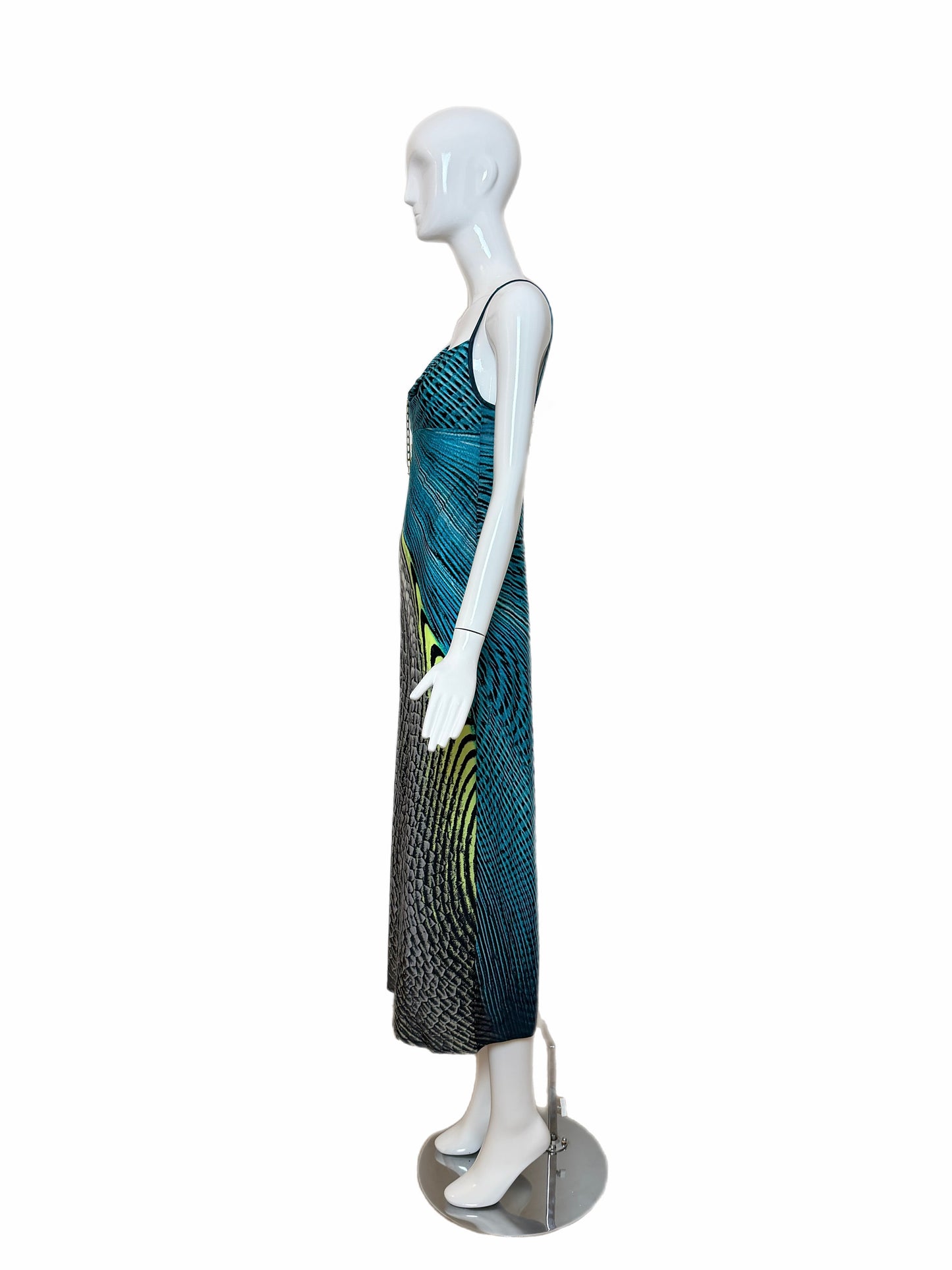 ROBERTO CAVALLI 2001 Vintage Psychedelic Print Chain Accent Dress