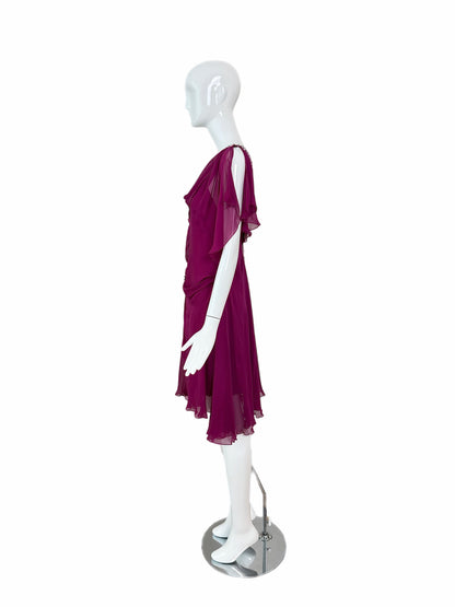 PHILOSOPHY DI ALBERTA FERRETTI Vintage Silk Jewel Encrusted Backless Fuchsia Dress