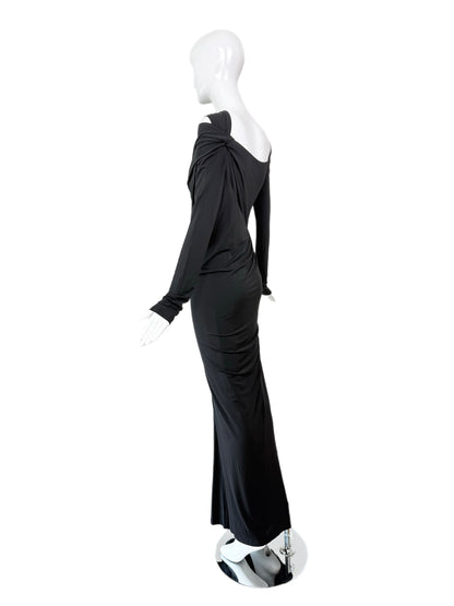 DONNA KARAN Black Slinky Cut-Out Evening Gown