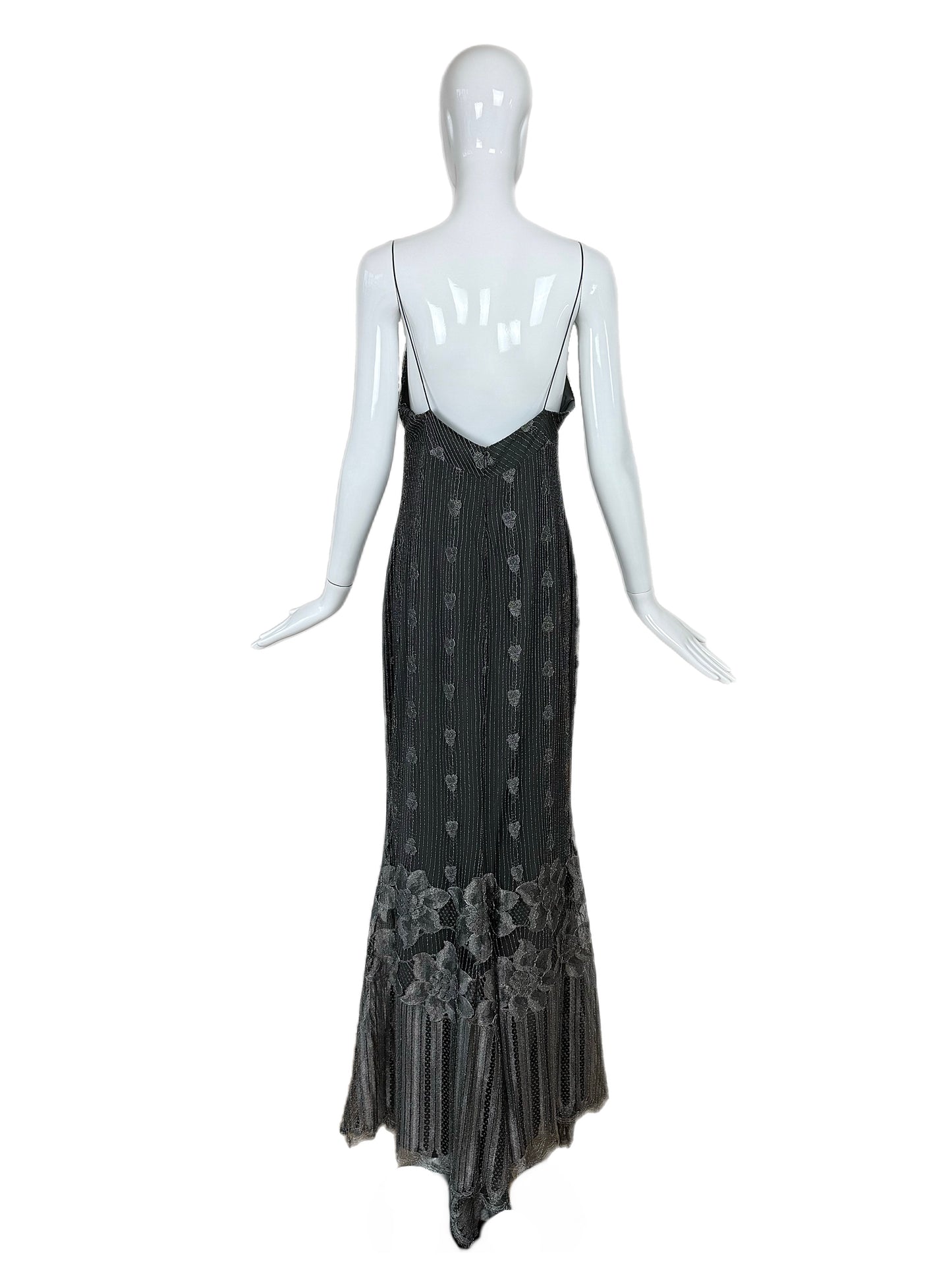 PAMELA DENNIS 2001 Vintage Gunmetal Silver Evening Gown
