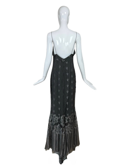 PAMELA DENNIS 2001 Vintage Gunmetal Silver Evening Gown