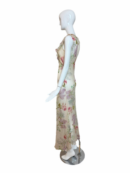 JILL STUART 90's Vintage Silk Sheer Floral Slip Maxi Dress