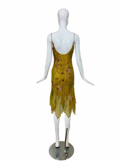SUE WONG 2000's Vintage Silk Beaded Romantic Fairy Pixie Dress