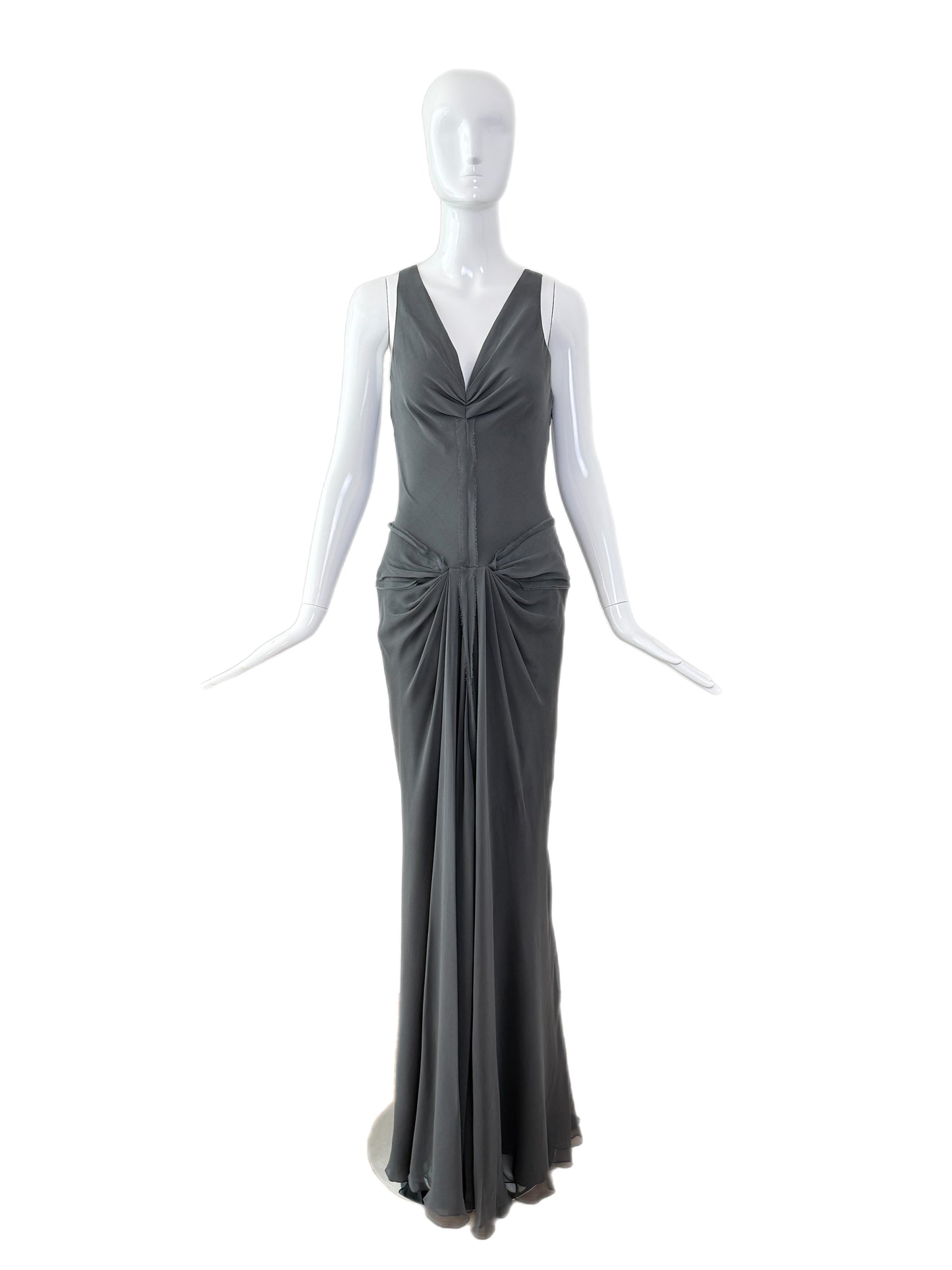 VERA WANG Vintage Grey Silk Ethereal Gown w. Train