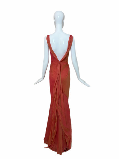 DANES 90'S Vintage Orange Ombre Evening Gown w. Shawl