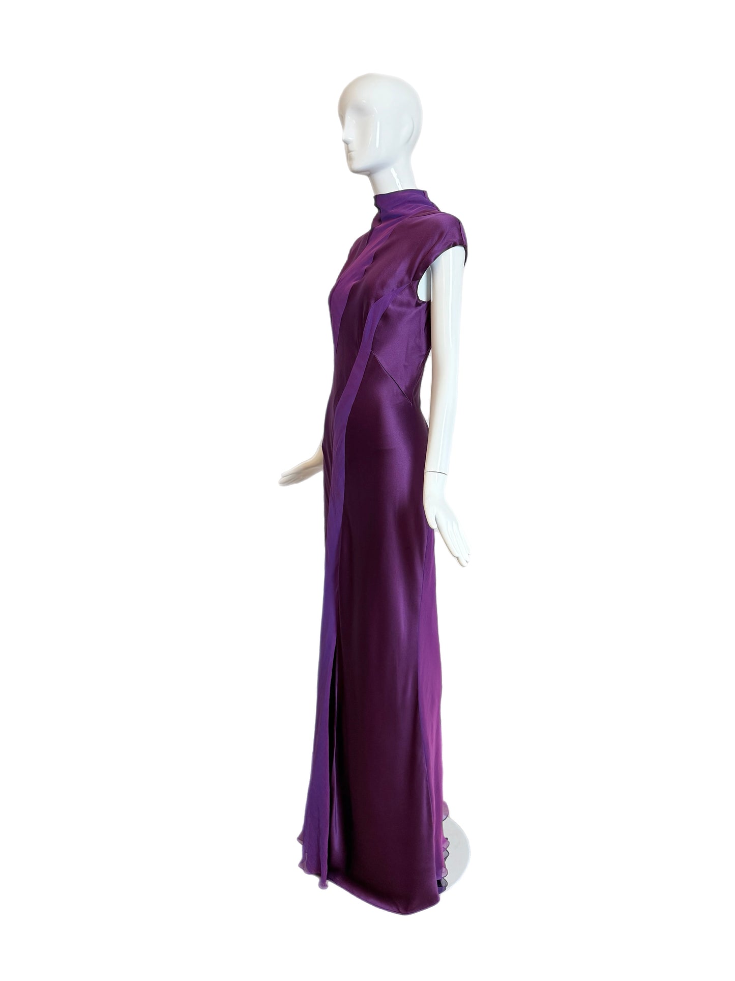 DANES Vintage Purple Iridescent Silk Back Cut-Out Evening Gown
