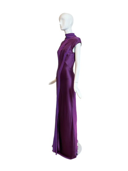 DANES Vintage Purple Iridescent Silk Back Cut-Out Evening Gown