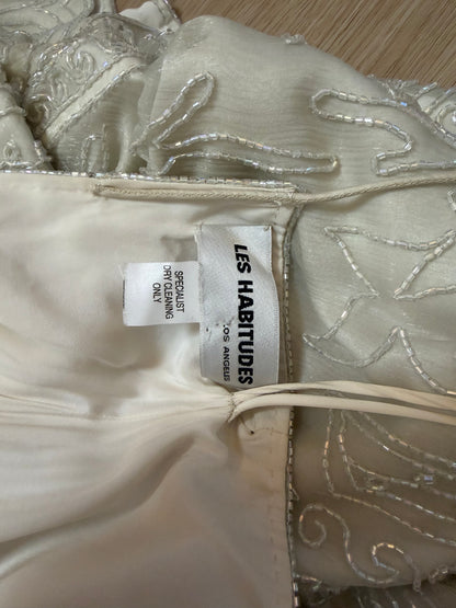 LES HABITUDES 90's Couture Vintage Iridescent Greige Silk Hand Beaded Bridal Gown