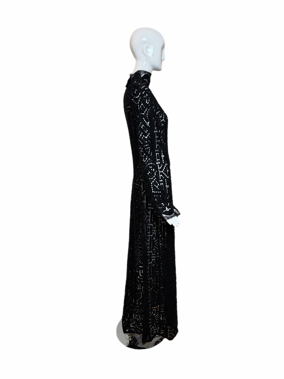 Danes Vintage Black Crochet Dramatic Floor Length Long Sleeve Jacket