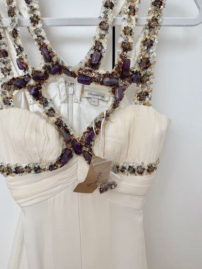 MANDALAY Vintage Ivory Silk Embellished Babydoll Dress