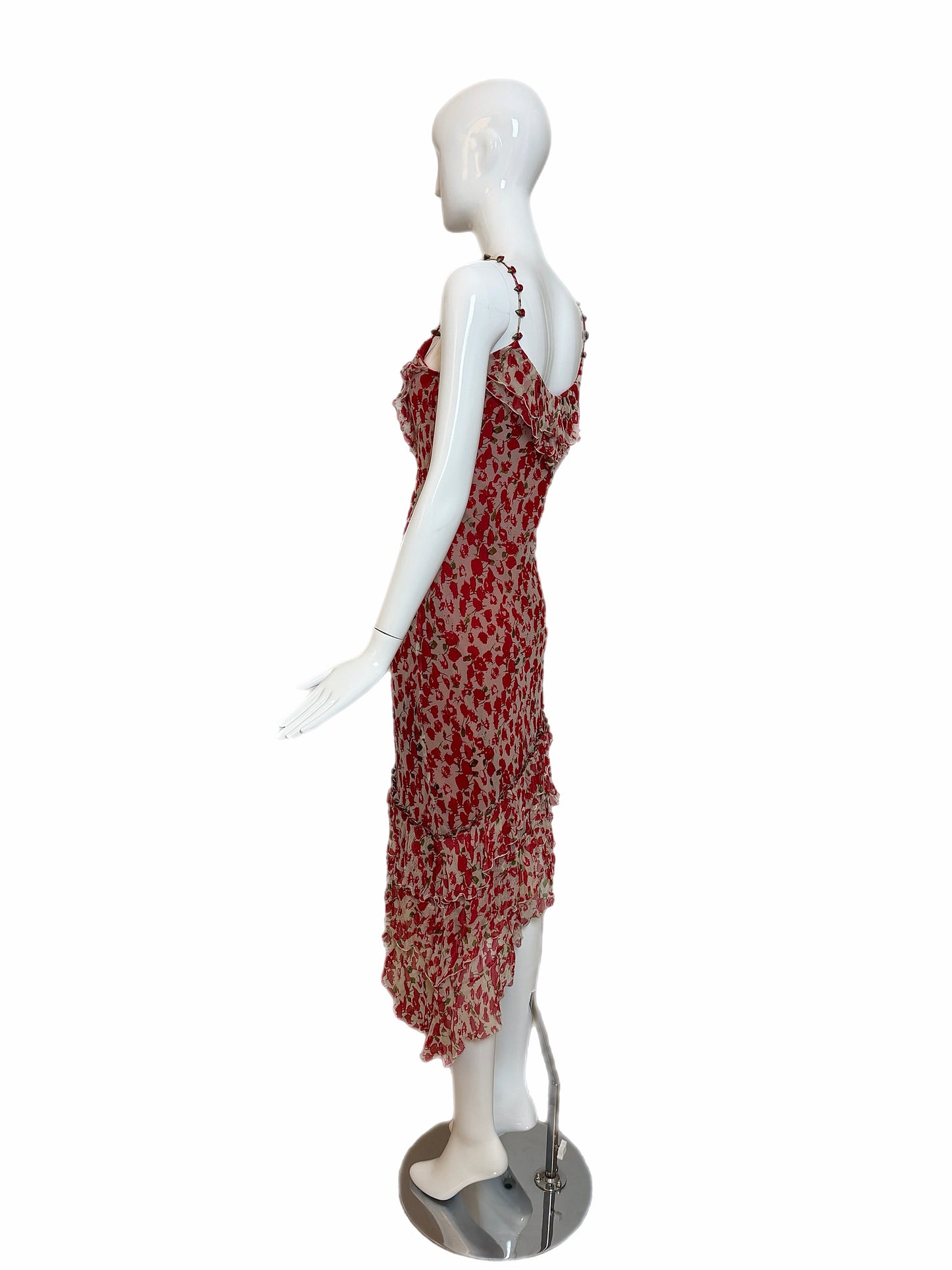 SUE WONG 2002 Vintage Silk Rosette Ruffle Cocktail Dress