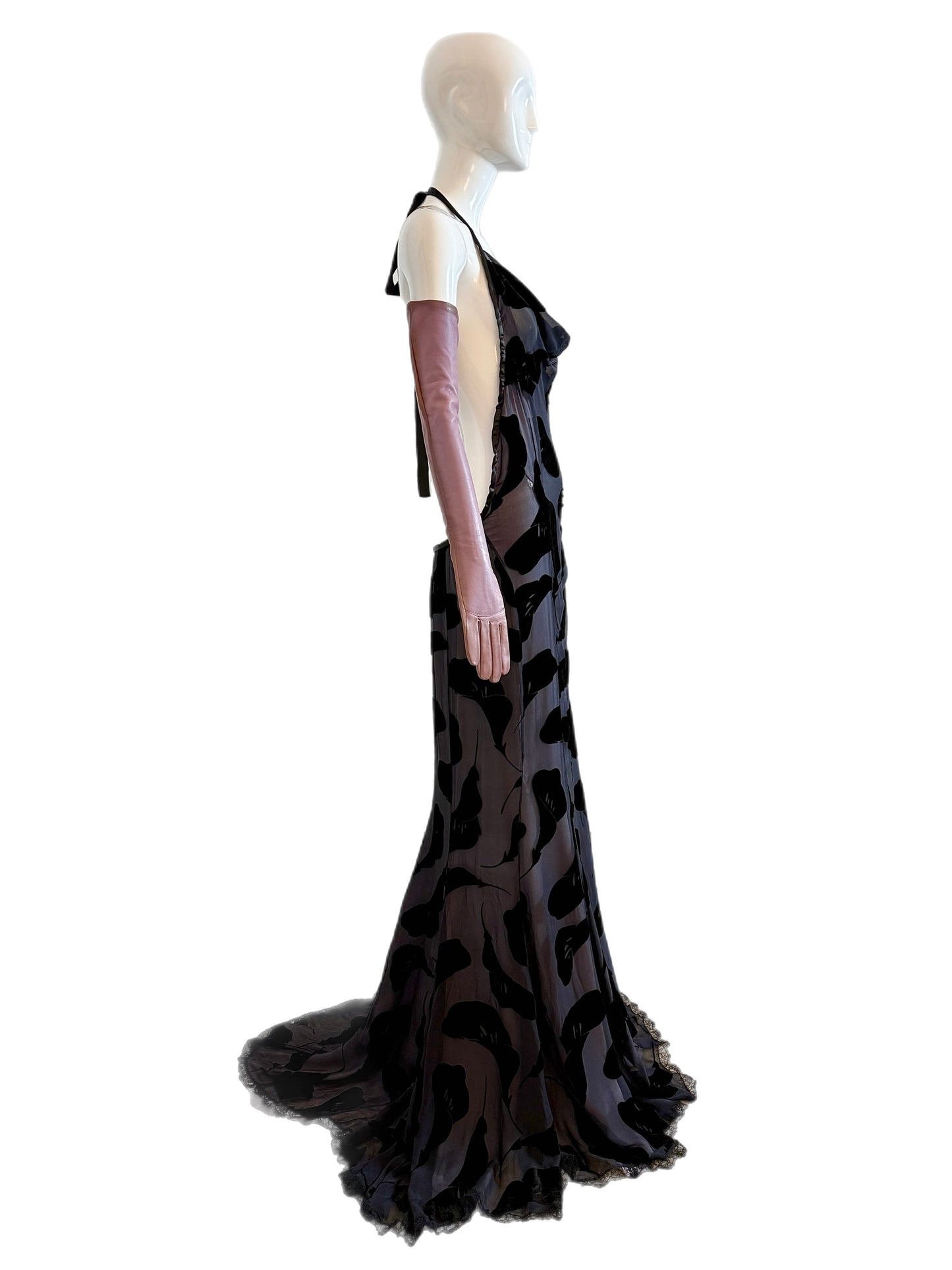 NINA RICCI 2011 Vintage Runway Full Look: Backless Gown + Leather Gloves