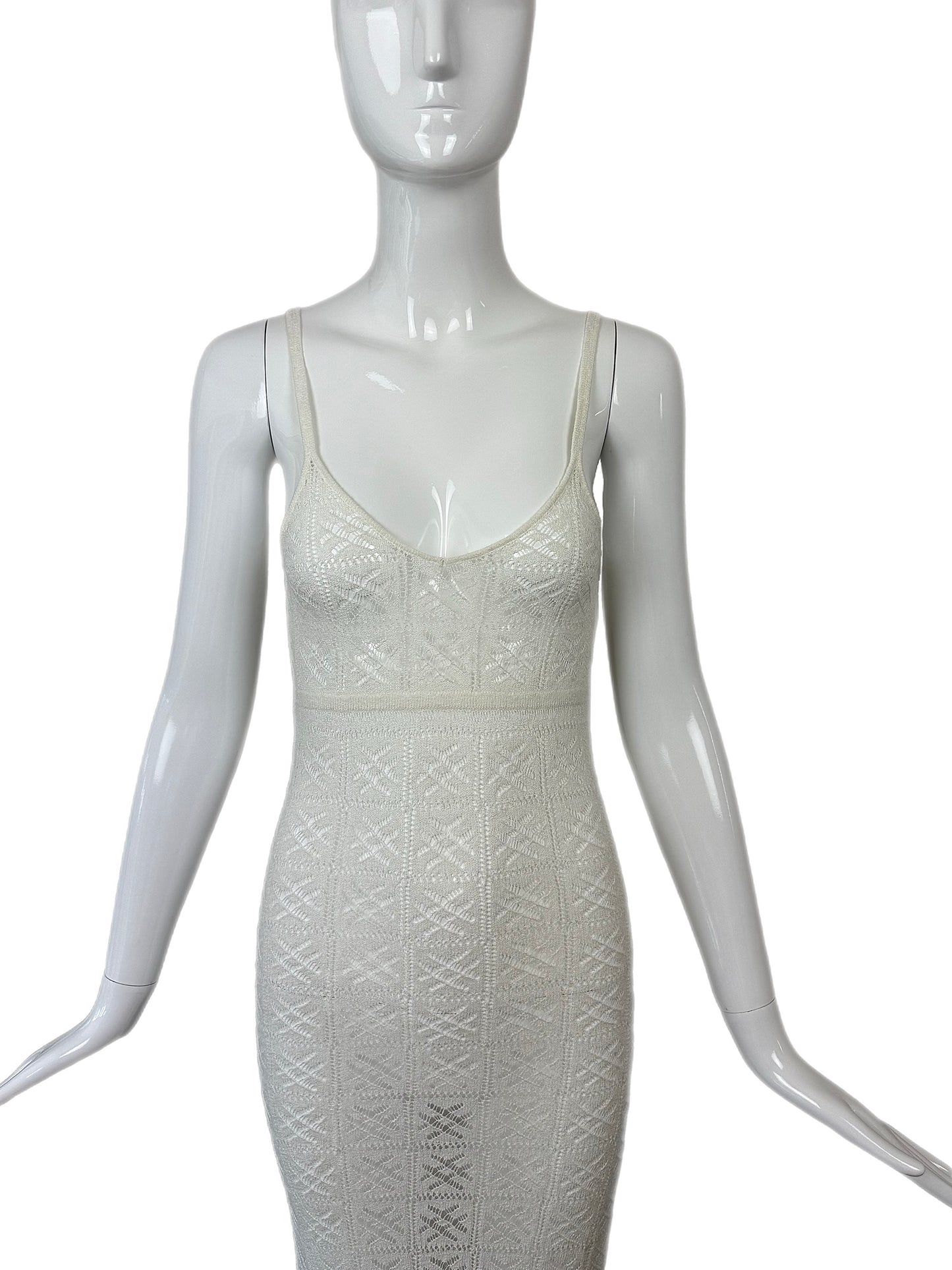 ANNA MOLINARI 90s/00s Vintage Ivory White Crochet Knit Dress