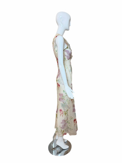 JILL STUART 90's Vintage Silk Sheer Floral Slip Maxi Dress