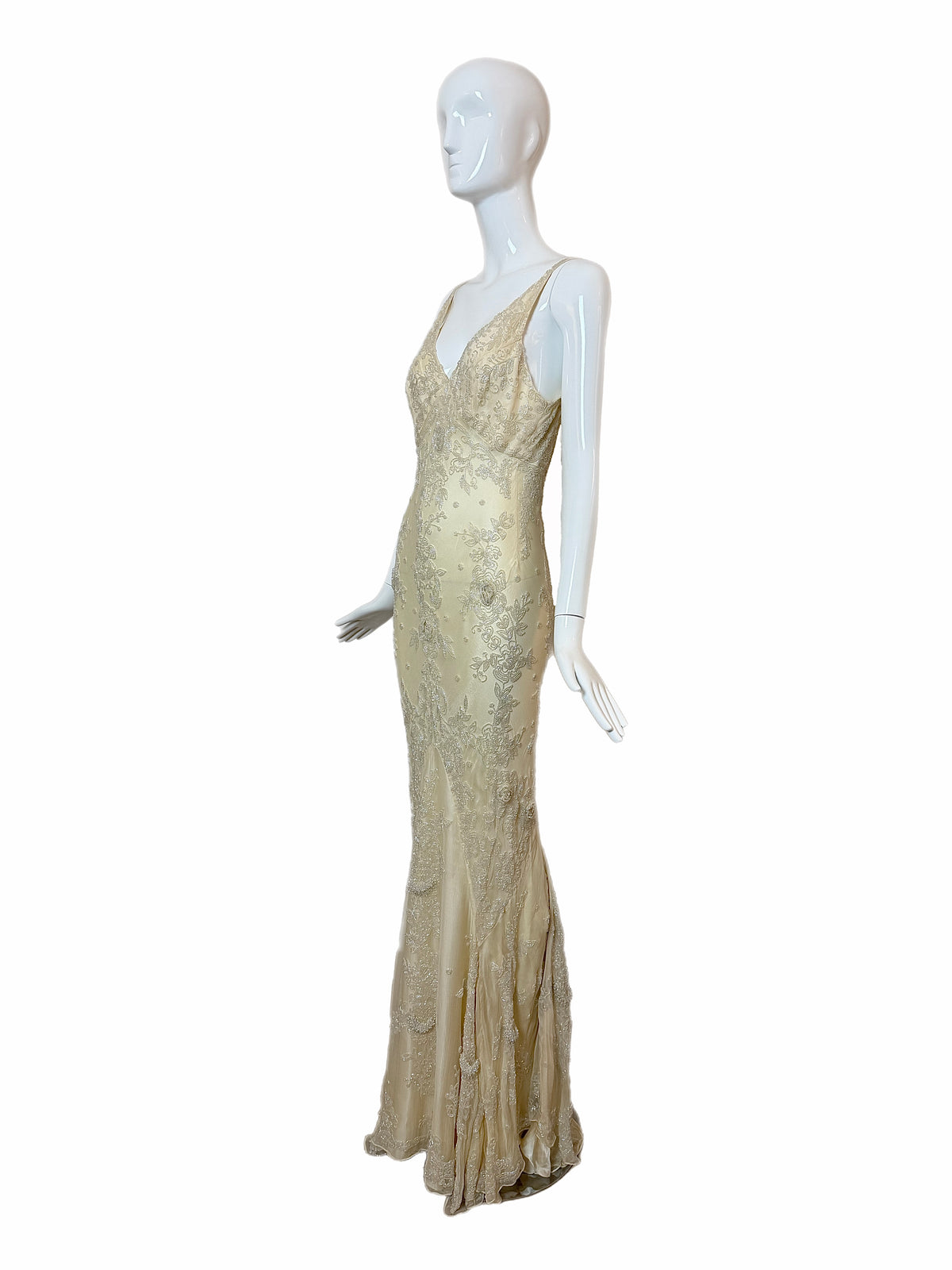 Les Habitudes 90's Vintage Couture Hand-Beaded Silk Vanilla Bridal Gown
