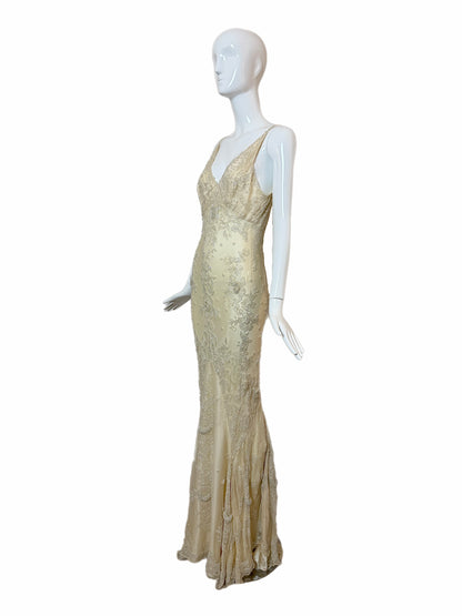 Les Habitudes 90's Vintage Couture Hand-Beaded Silk Vanilla Bridal Gown