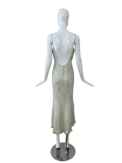 LES HABITUDES 90's Couture Vintage Grey/Blue Beaded Bridal Dress w. Shawl