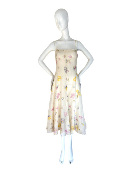 GENNY 90's Vintage Cream Floral Silk Midi Dress