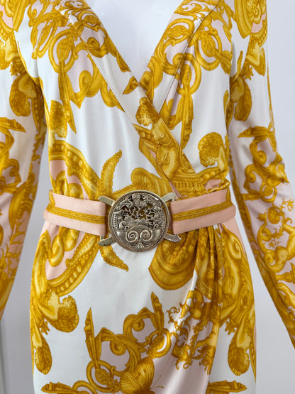 VERSACE 2005 Vintage Runway Belted Baroque Wrap Dress