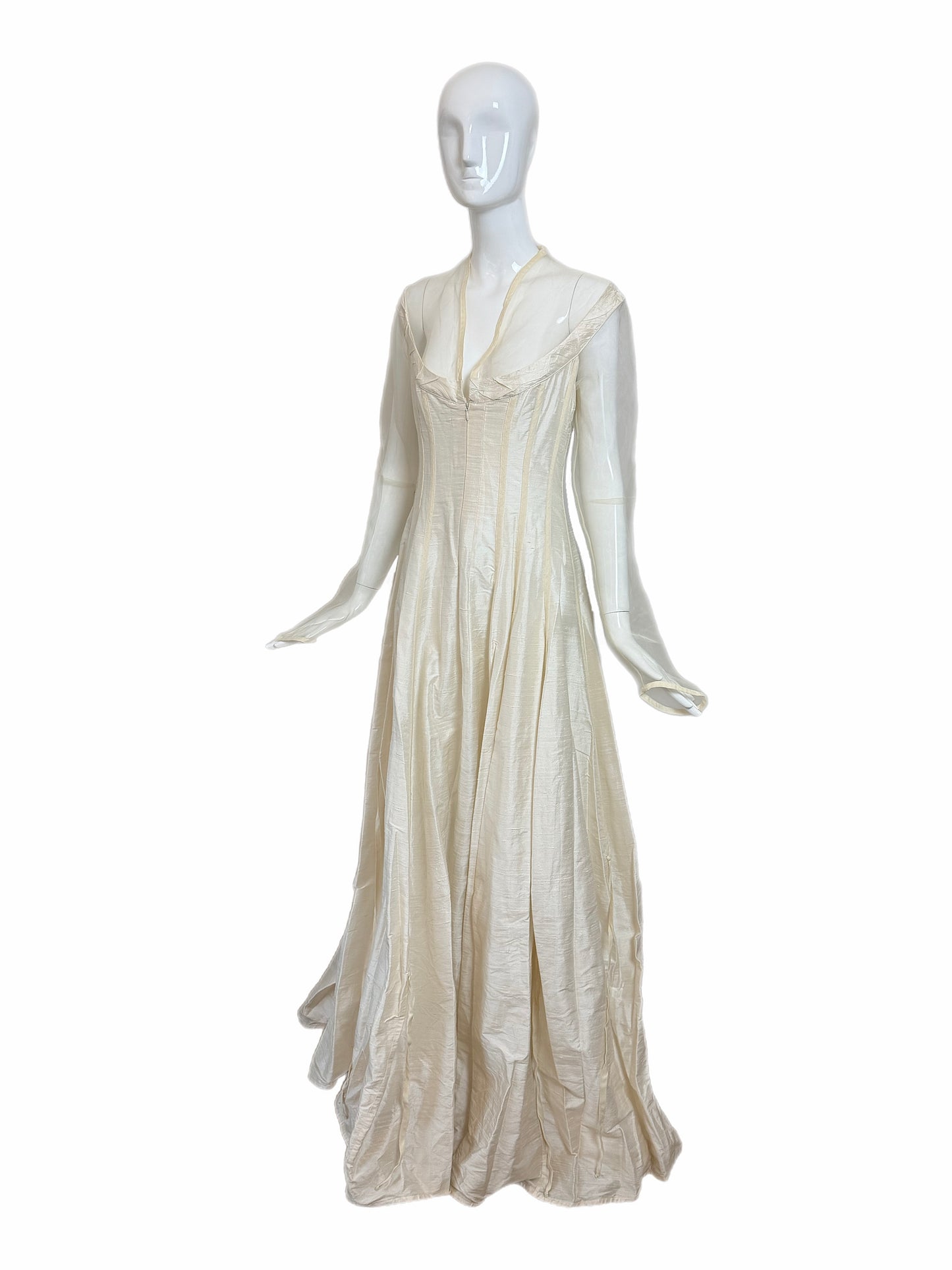 KAAT TILLEY 90's Vintage Ivory Silk Long Sleeve Bridal Gown