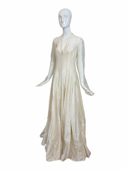 KAAT TILLEY 90's Vintage Ivory Silk Long Sleeve Bridal Gown